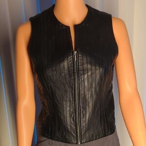 CACHE Vintage Biker Black Leather Vest Sleeveless Jacket Size XS